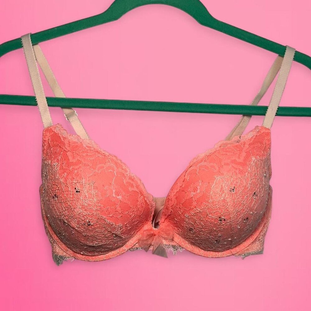 Victorias Secret pink & white lace bra